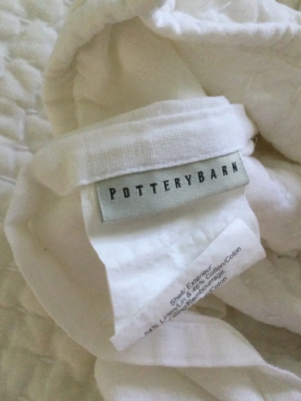 Pottery Barn Quilted Linen Blend Pillow Sham Standard soft white